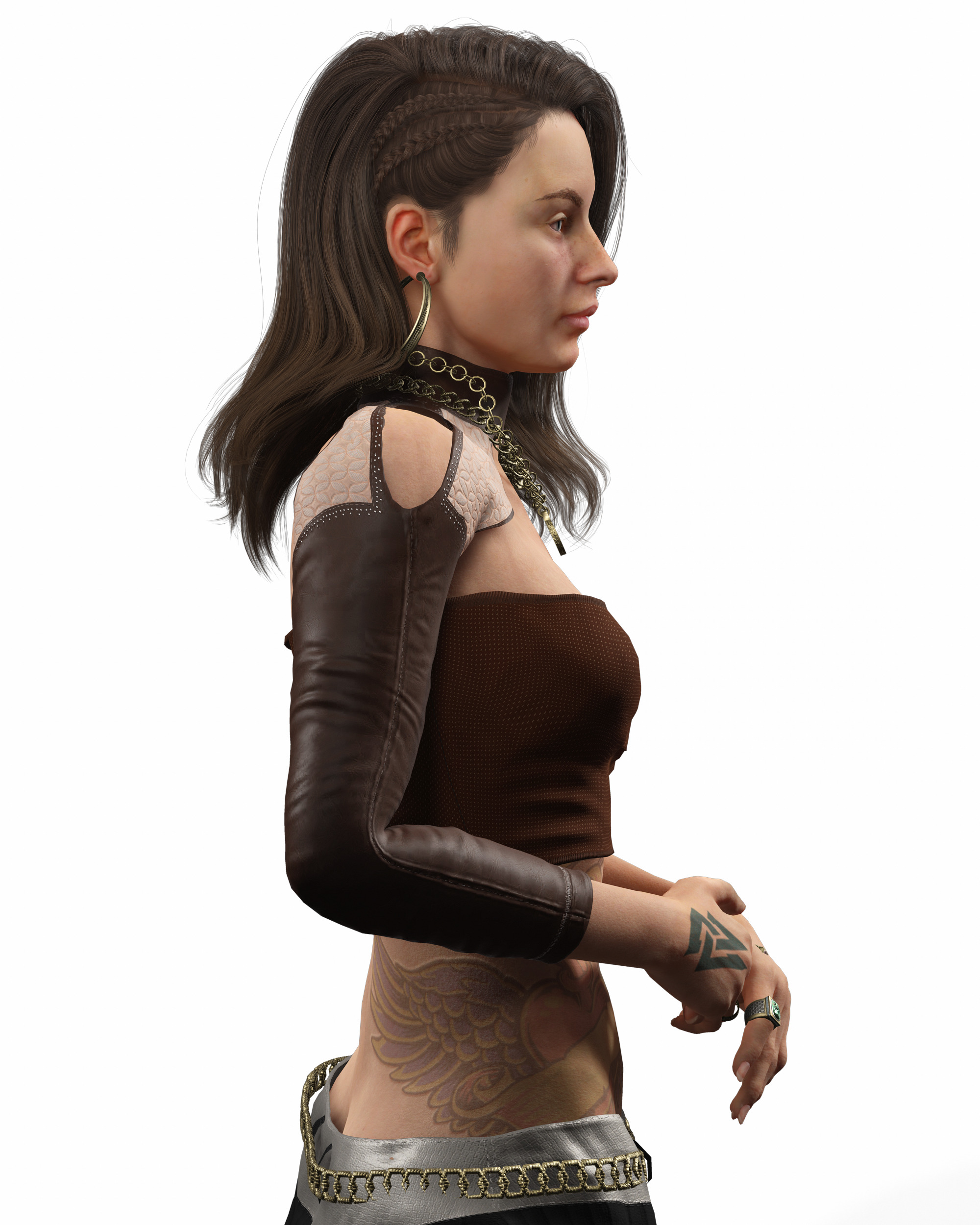 Realistic Female Game Character in Brown Outfit Low-poly 3D model_20