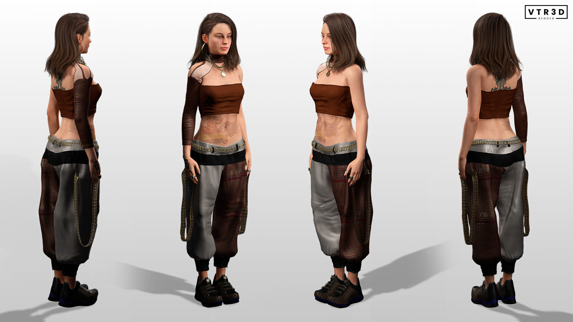 Realistic Female Game Character in Brown Outfit Low-poly 3D model_6