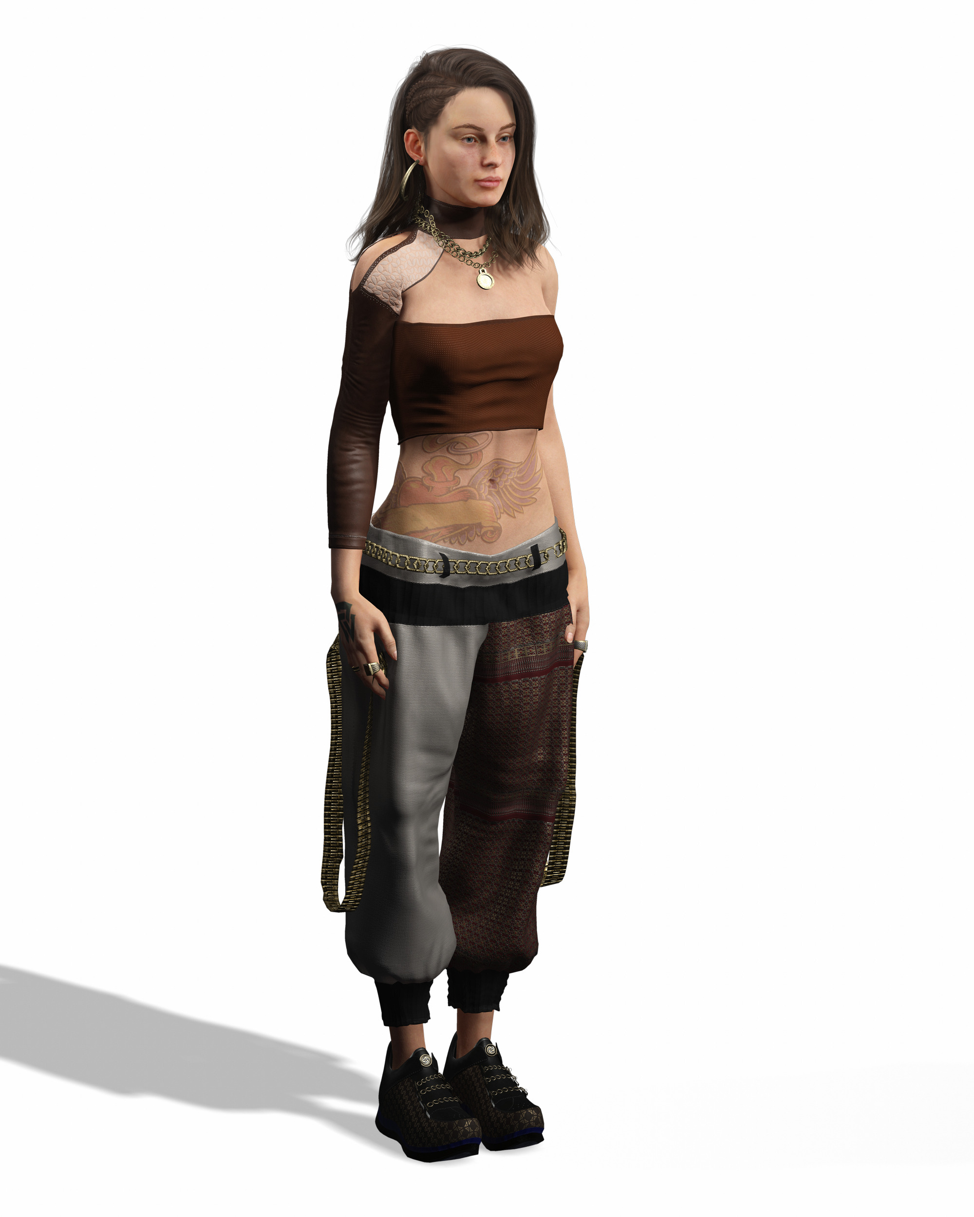 Realistic Female Game Character in Brown Outfit Low-poly 3D model_14