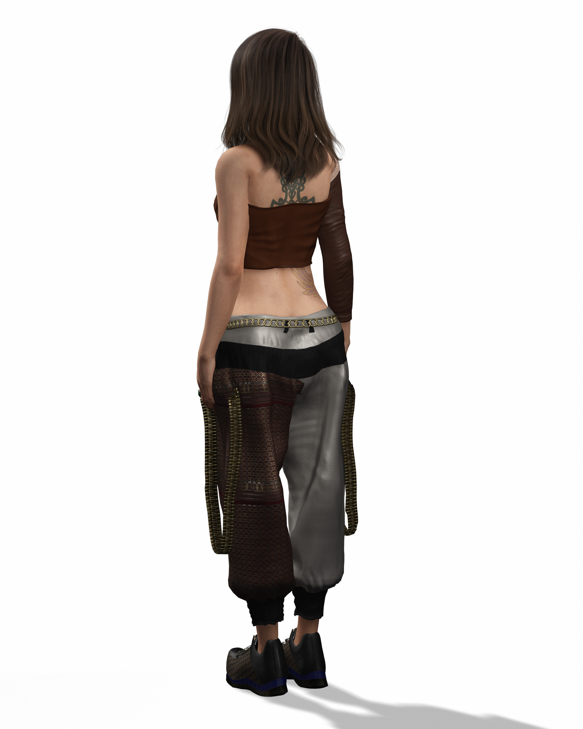 Realistic Female Game Character in Brown Outfit Low-poly 3D model_16