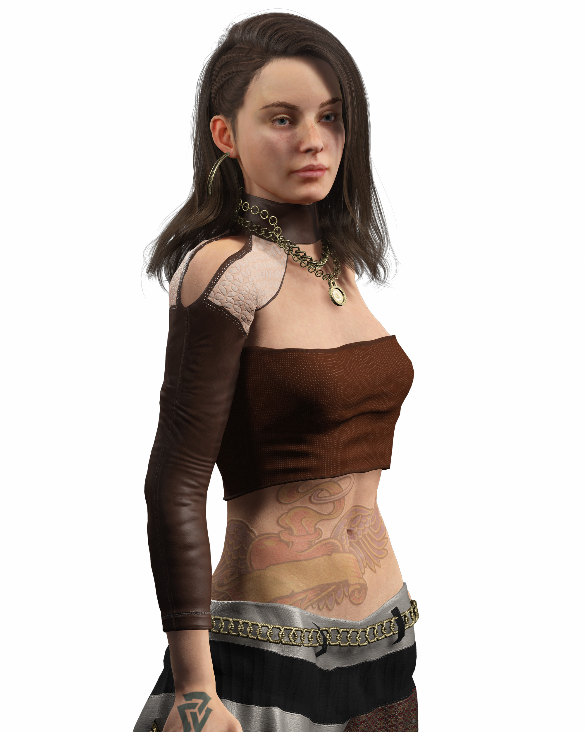Realistic Female Game Character in Brown Outfit Low-poly 3D model_12