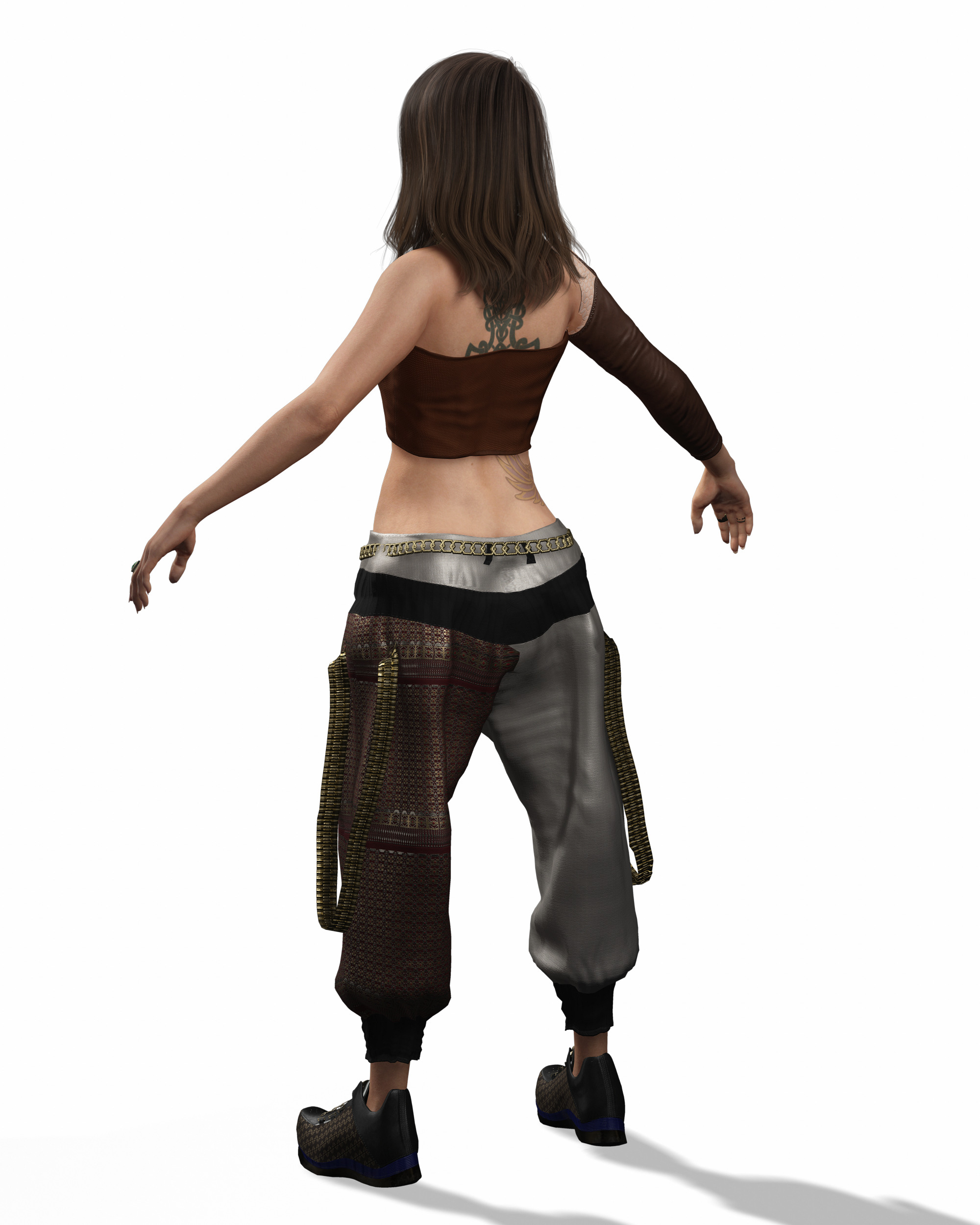 Realistic Female Game Character in Brown Outfit Low-poly 3D model_23