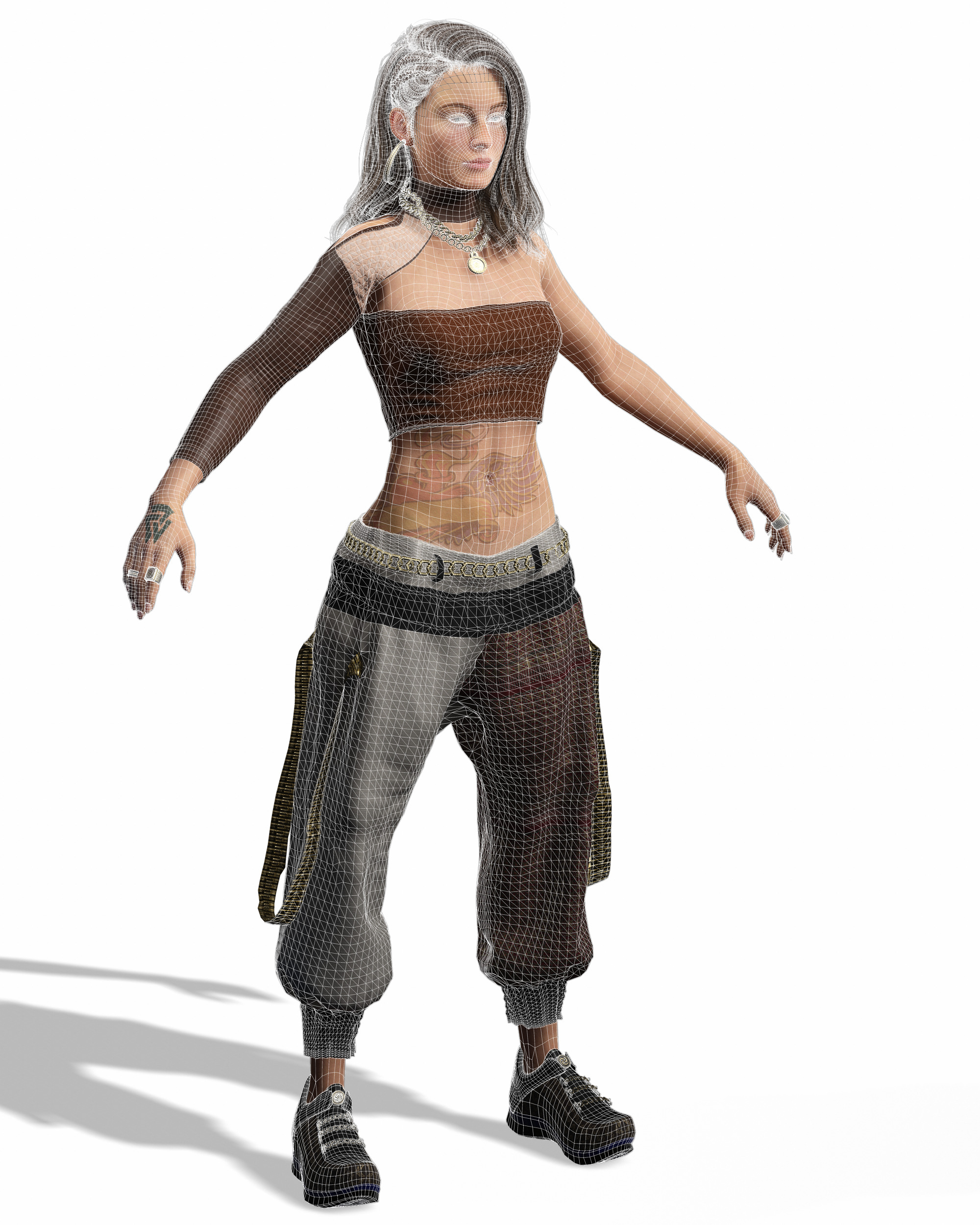 Realistic Female Game Character in Brown Outfit Low-poly 3D model_24