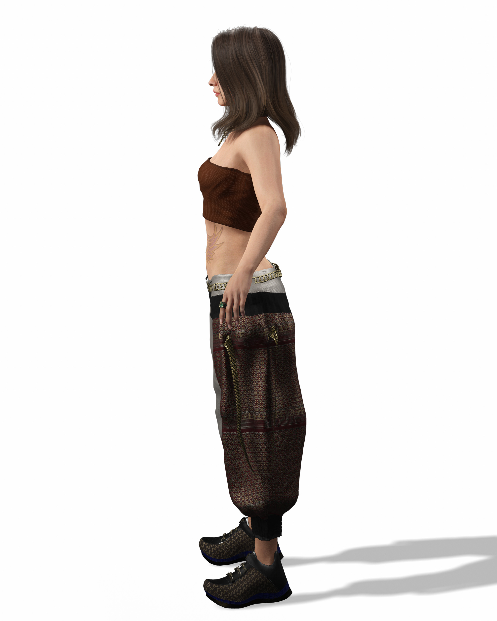 Realistic Female Game Character in Brown Outfit Low-poly 3D model_22