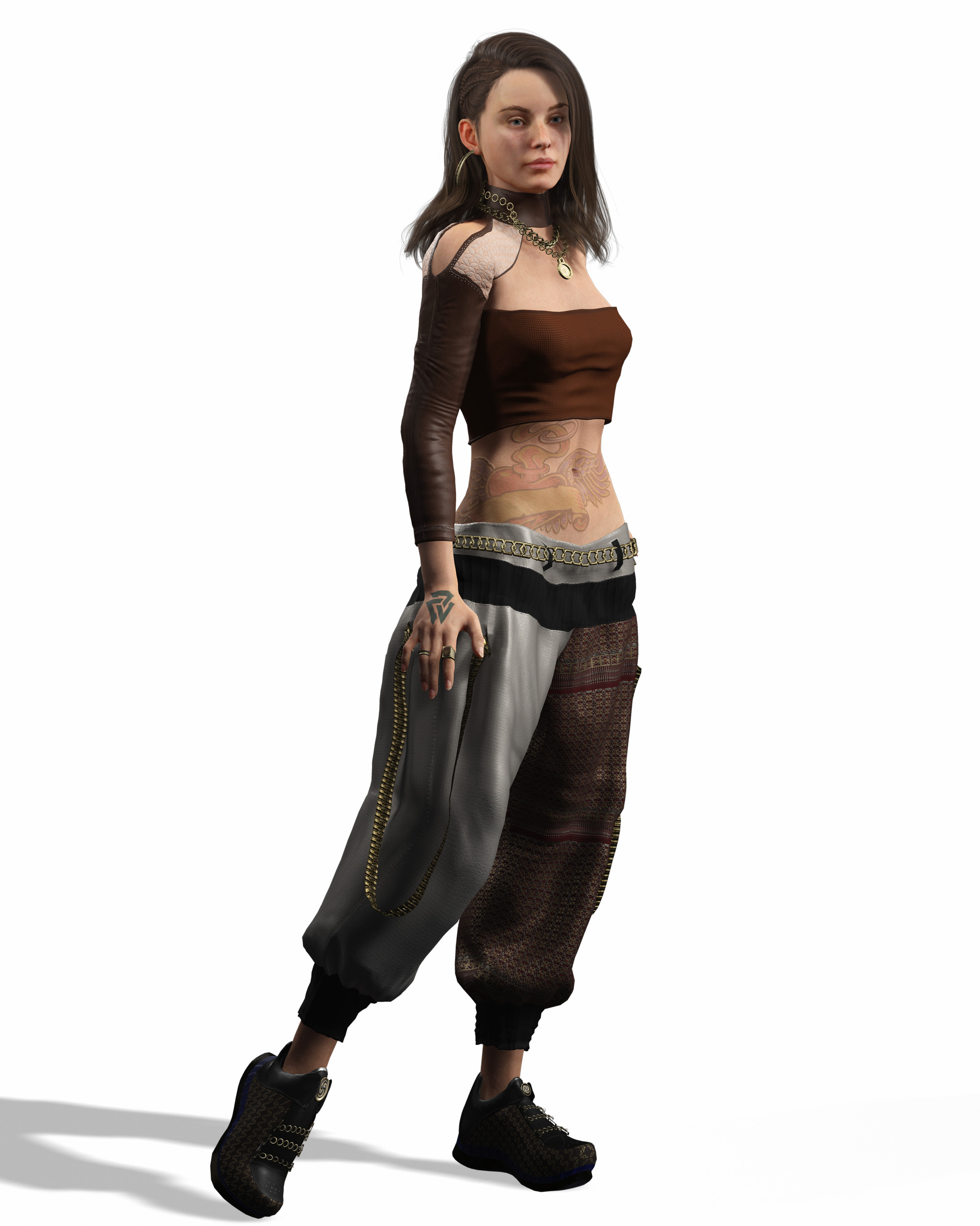 Realistic Female Game Character in Brown Outfit Low-poly 3D model_13