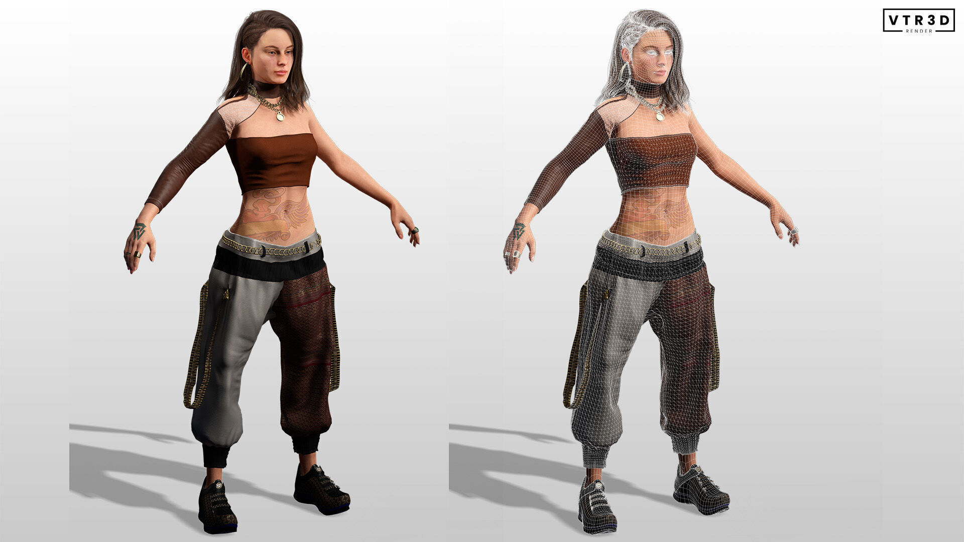 Realistic Female Game Character in Brown Outfit Low-poly 3D model_8