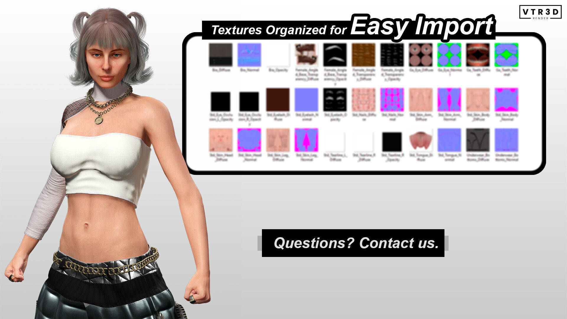 Realistic Female Character with White Outfit Low-poly 3D model_9