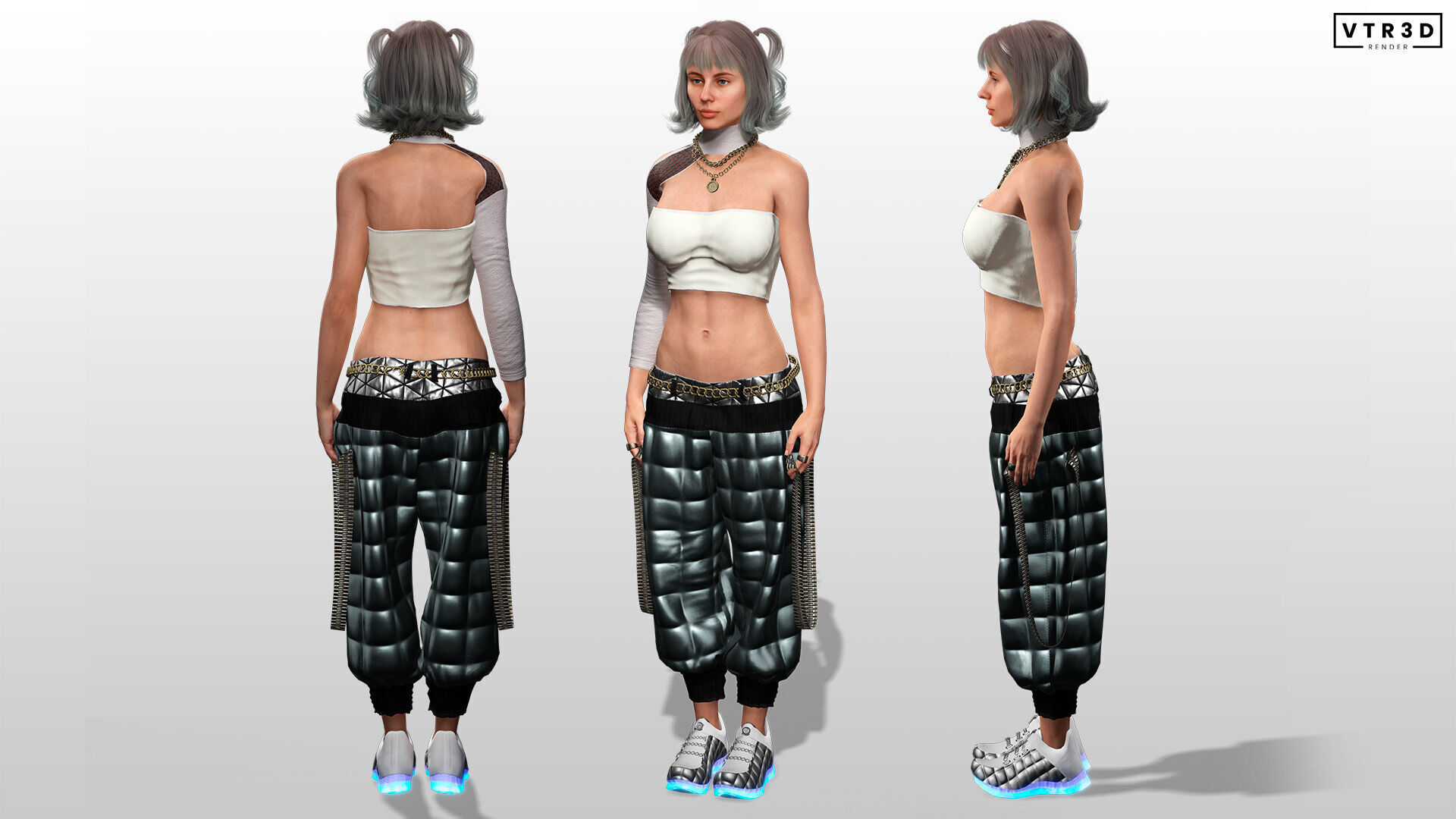 Realistic Female Character with White Outfit Low-poly 3D model_4