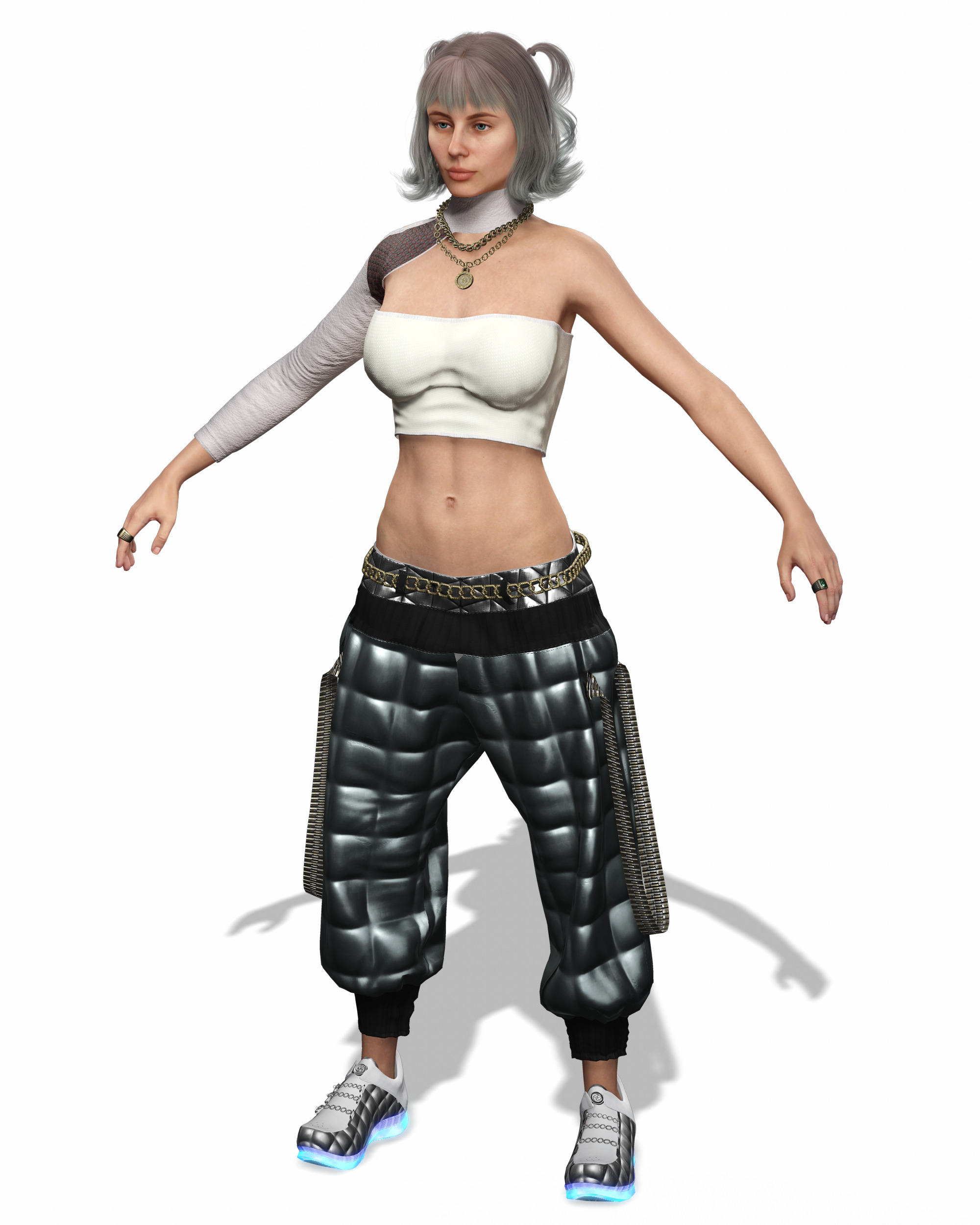 Realistic Female Character with White Outfit Low-poly 3D model_18
