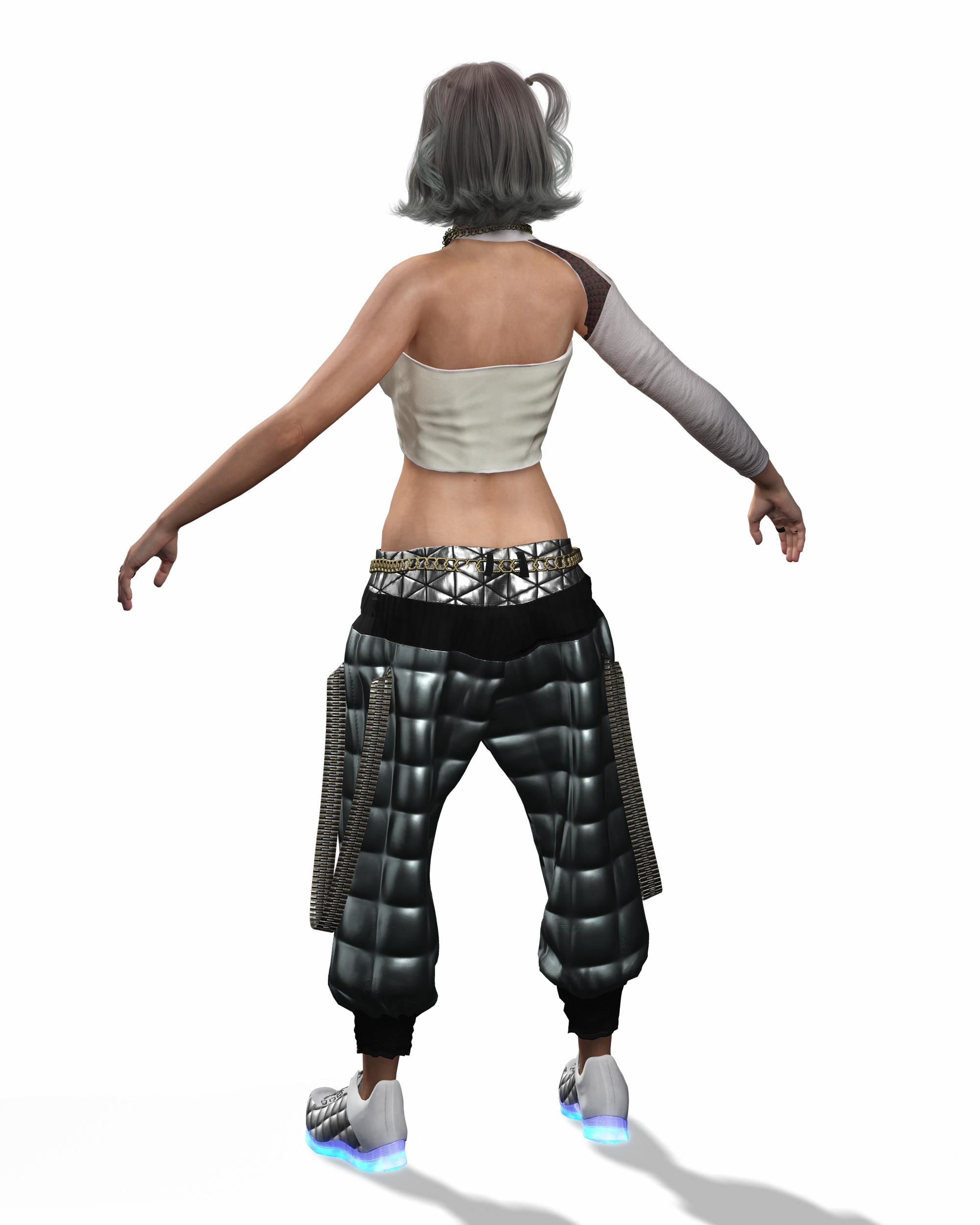 Realistic Female Character with White Outfit Low-poly 3D model_21