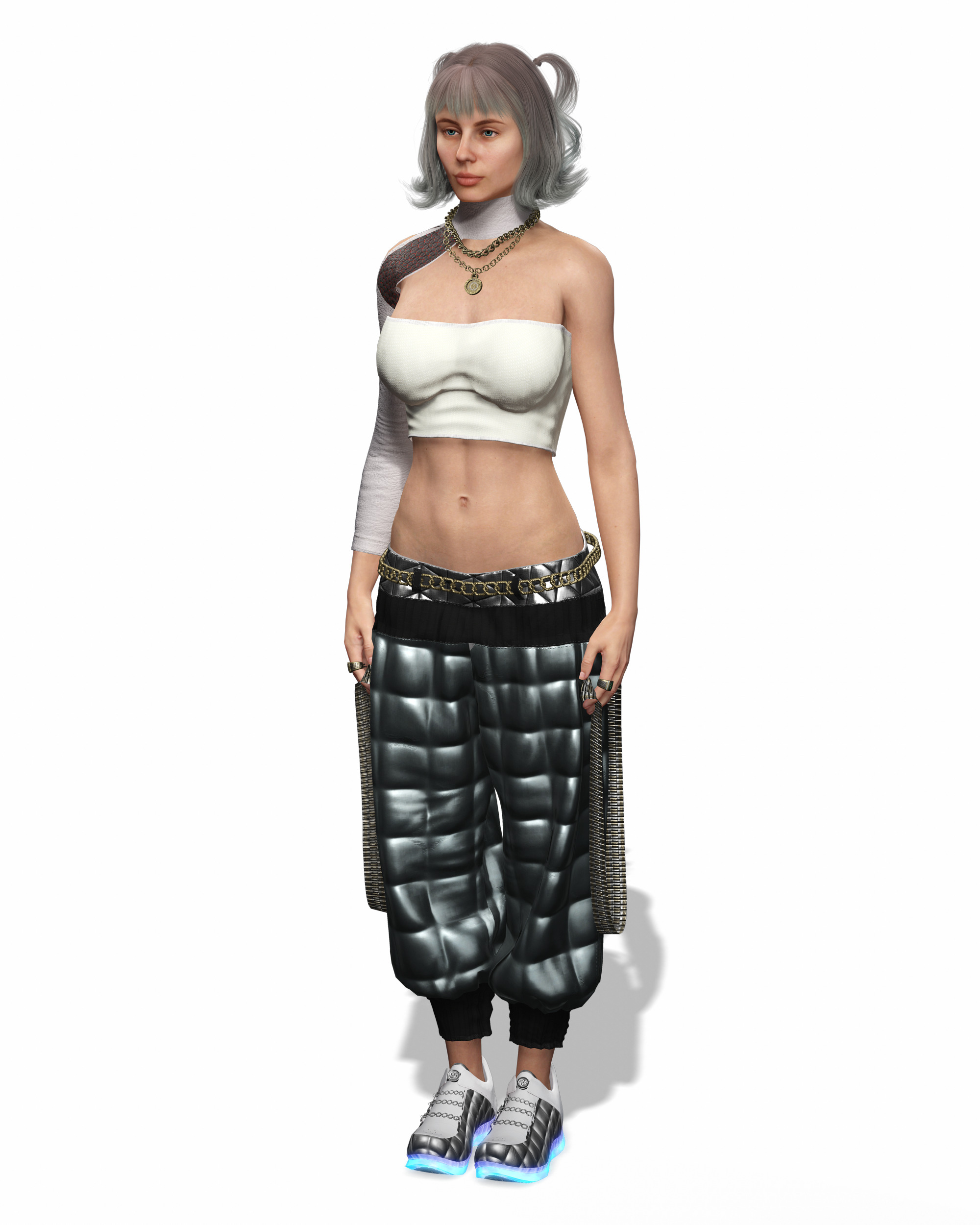 Realistic Female Character with White Outfit Low-poly 3D model_15