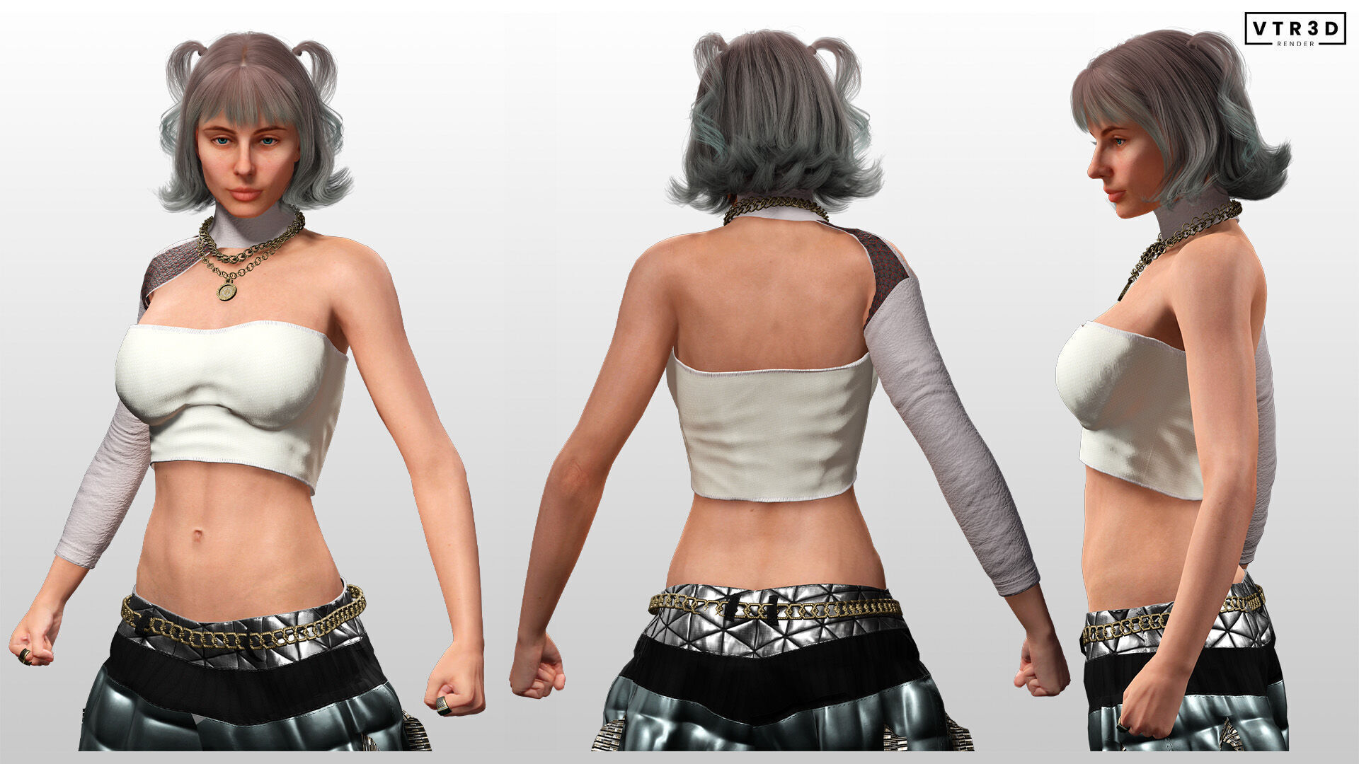 Realistic Female Character with White Outfit Low-poly 3D model_5