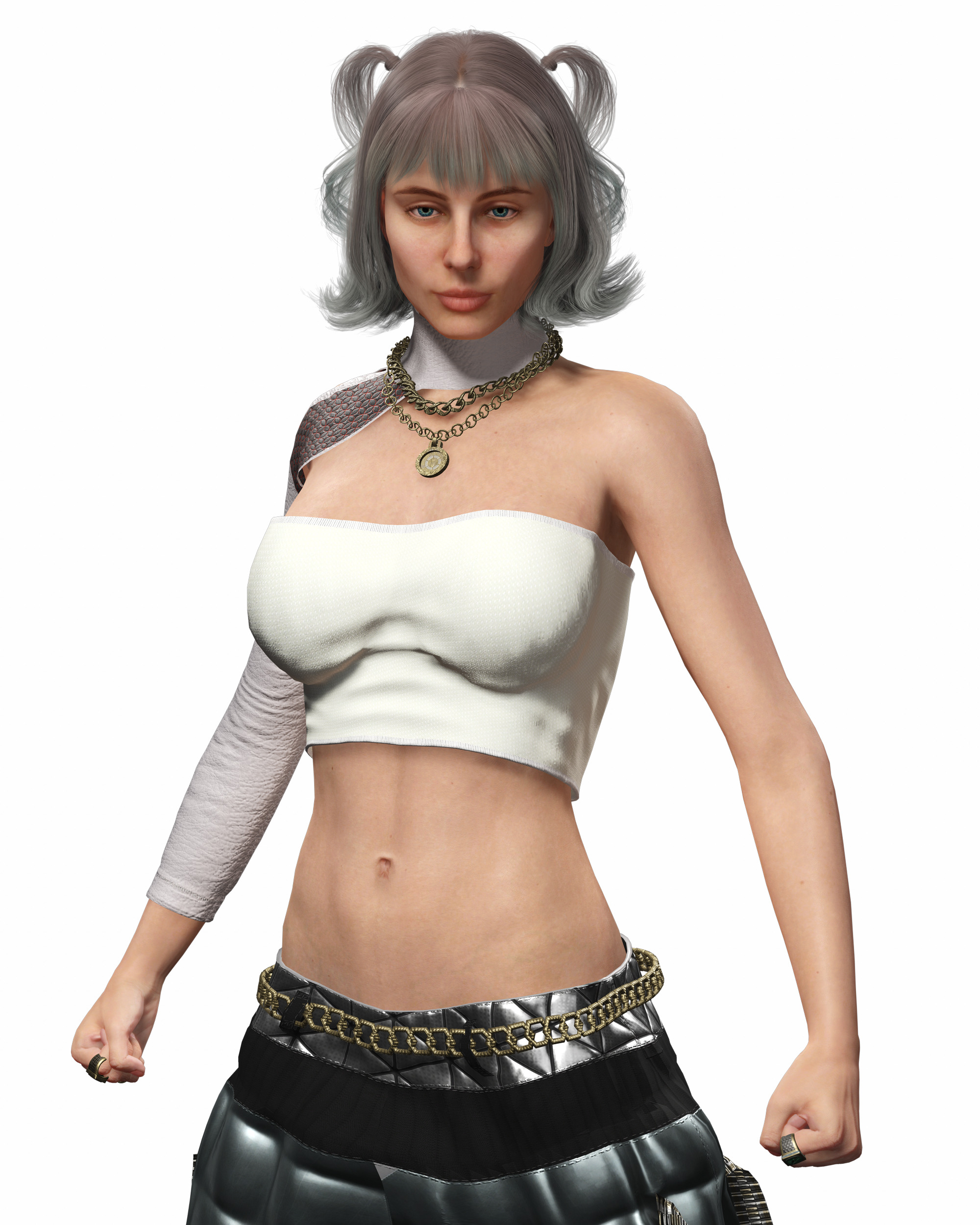 Realistic Female Character with White Outfit Low-poly 3D model_22