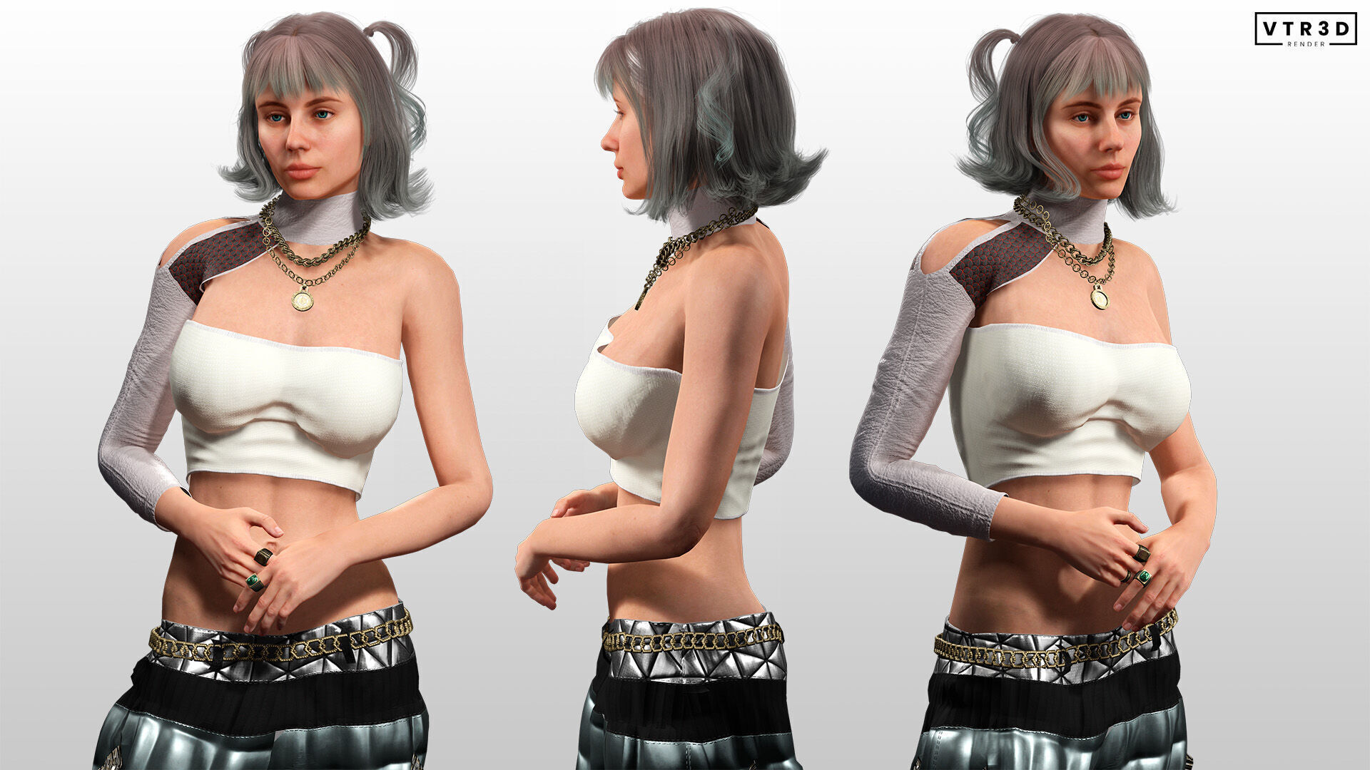 Realistic Female Character with White Outfit Low-poly 3D model_6