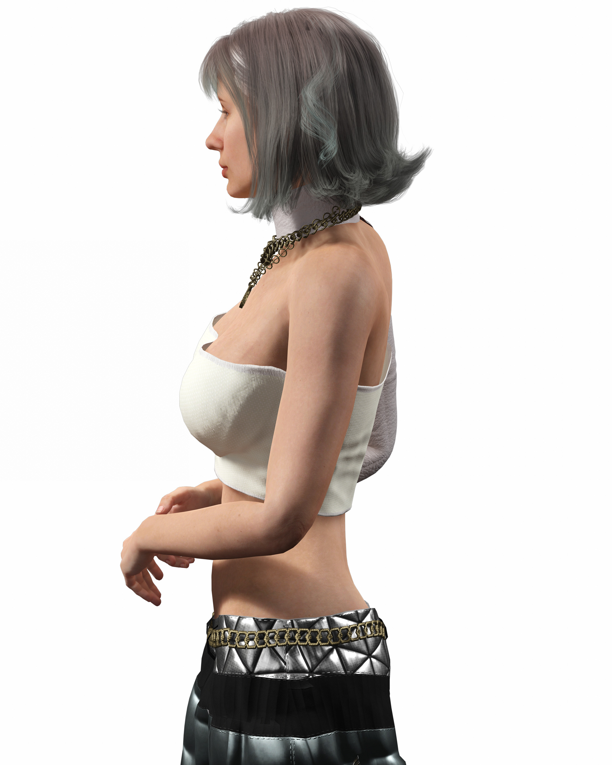 Realistic Female Character with White Outfit Low-poly 3D model_14