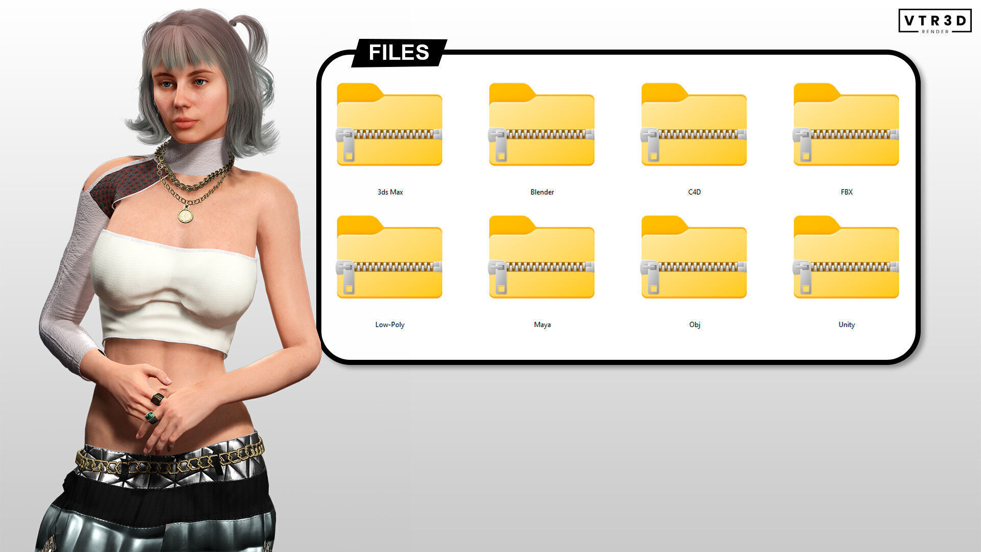 Realistic Female Character with White Outfit Low-poly 3D model_8