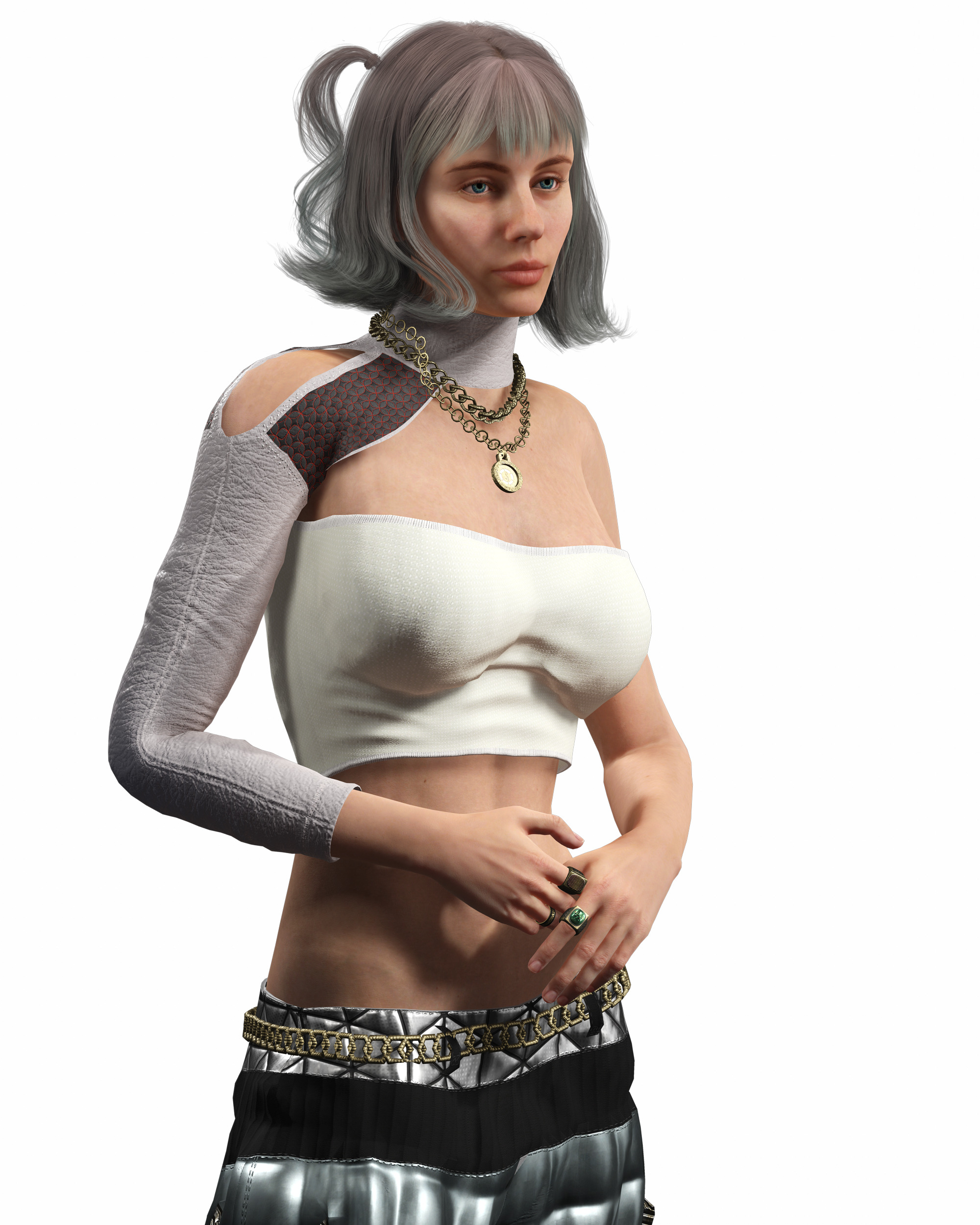 Realistic Female Character with White Outfit Low-poly 3D model_10