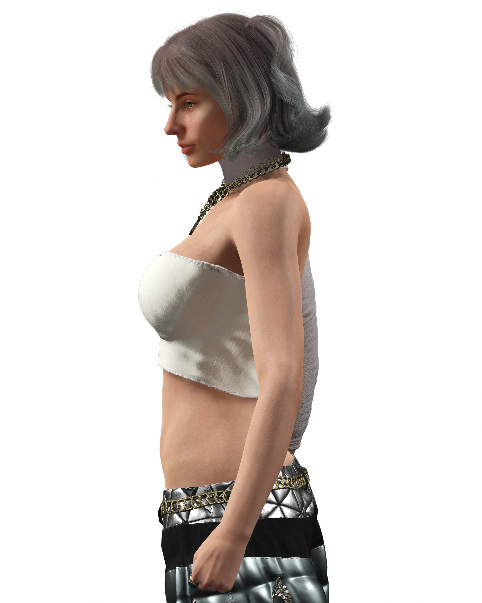Realistic Female Character with White Outfit Low-poly 3D model_11