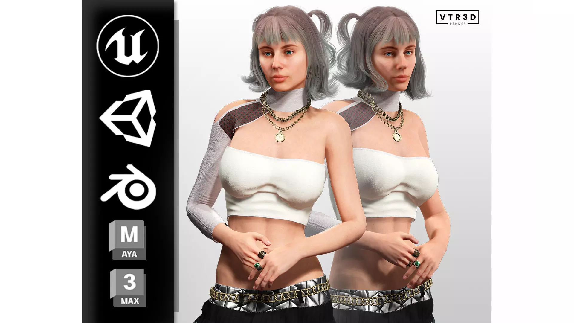 Realistic Female Character with White Outfit Low-poly 3D model_0