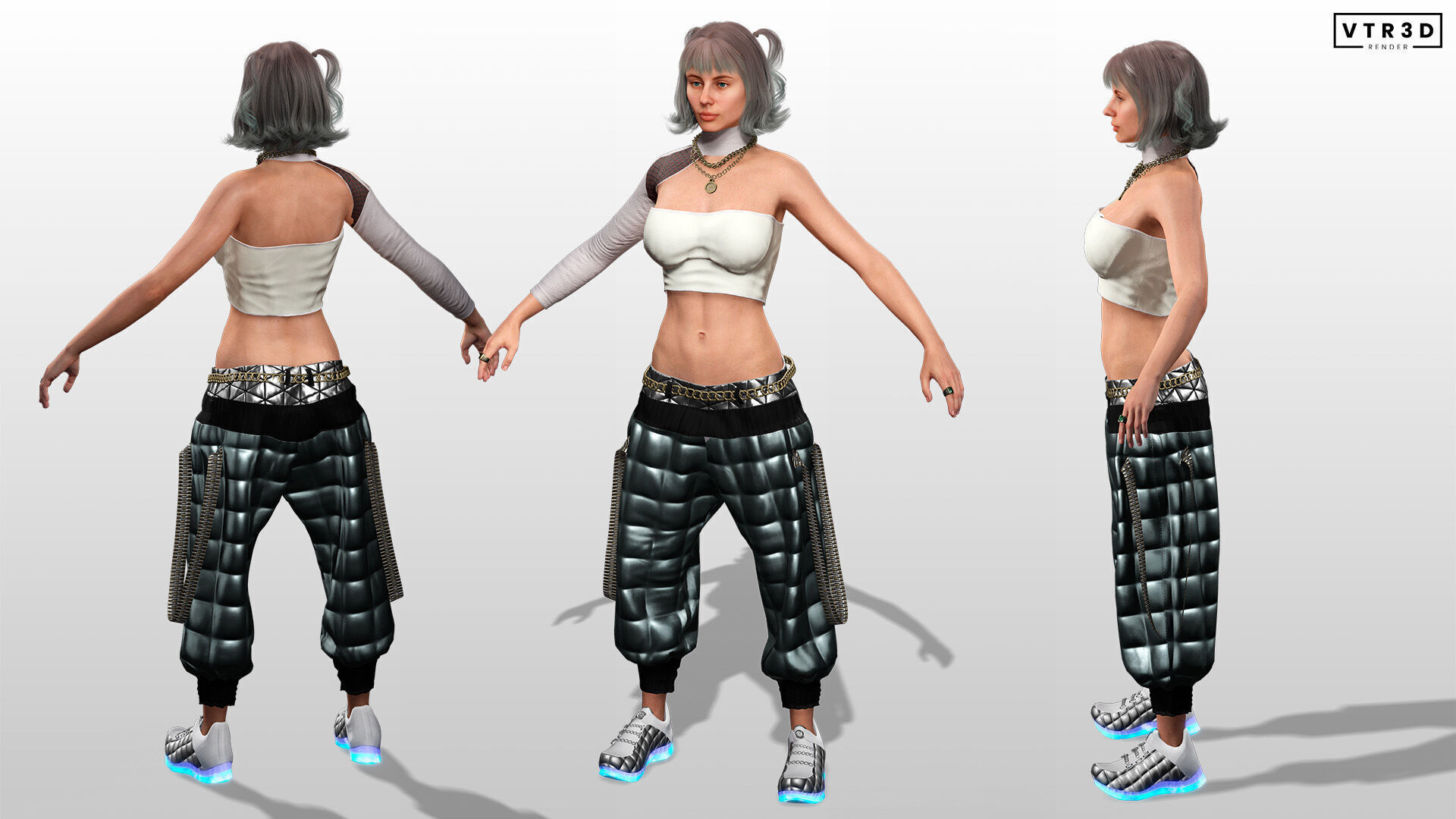 Realistic Female Character with White Outfit Low-poly 3D model_7