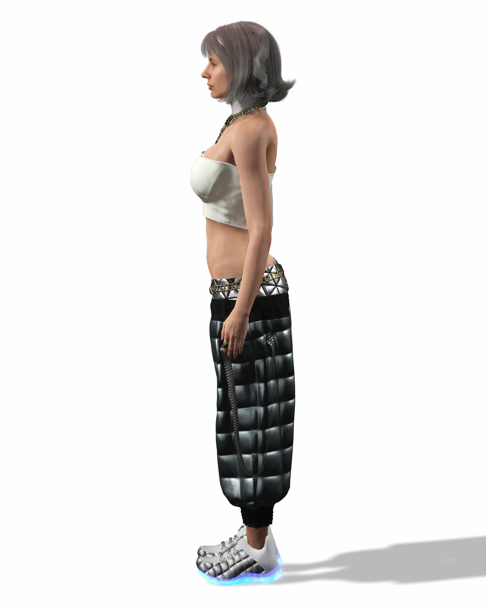 Realistic Female Character with White Outfit Low-poly 3D model_16
