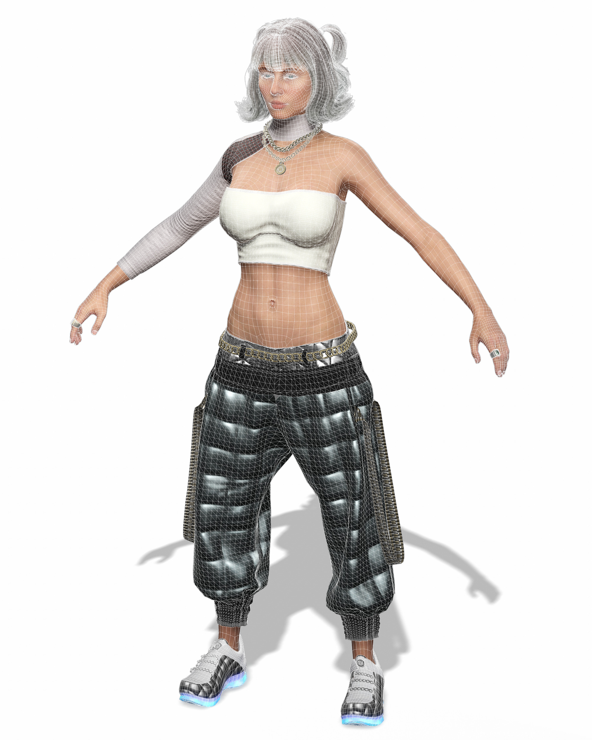 Realistic Female Character with White Outfit Low-poly 3D model_19