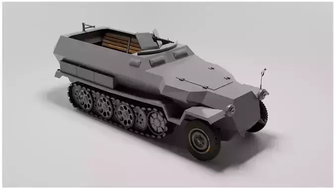 sdkfz ausf C german ww2 tank with MG42 Low-poly 3D model
