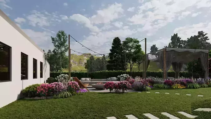  Garden Landscape 3D Model - SketchUp and Lumion Scene 3D model