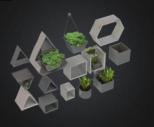 Modern Geometric Wall Planter Set  Free 3D print model_3