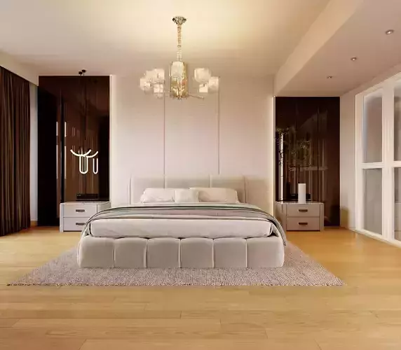 Modern Contemporary Bedroom  Living Room Interior Scene 