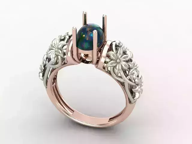 Engagement ring with opal 3D print model