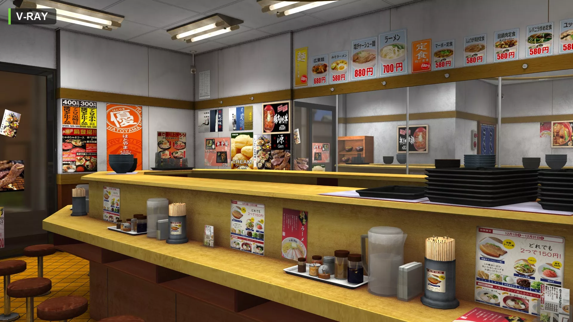 Japanese Cafeteria Counter Interior 3DS BLENDER FBX GLB 3D model