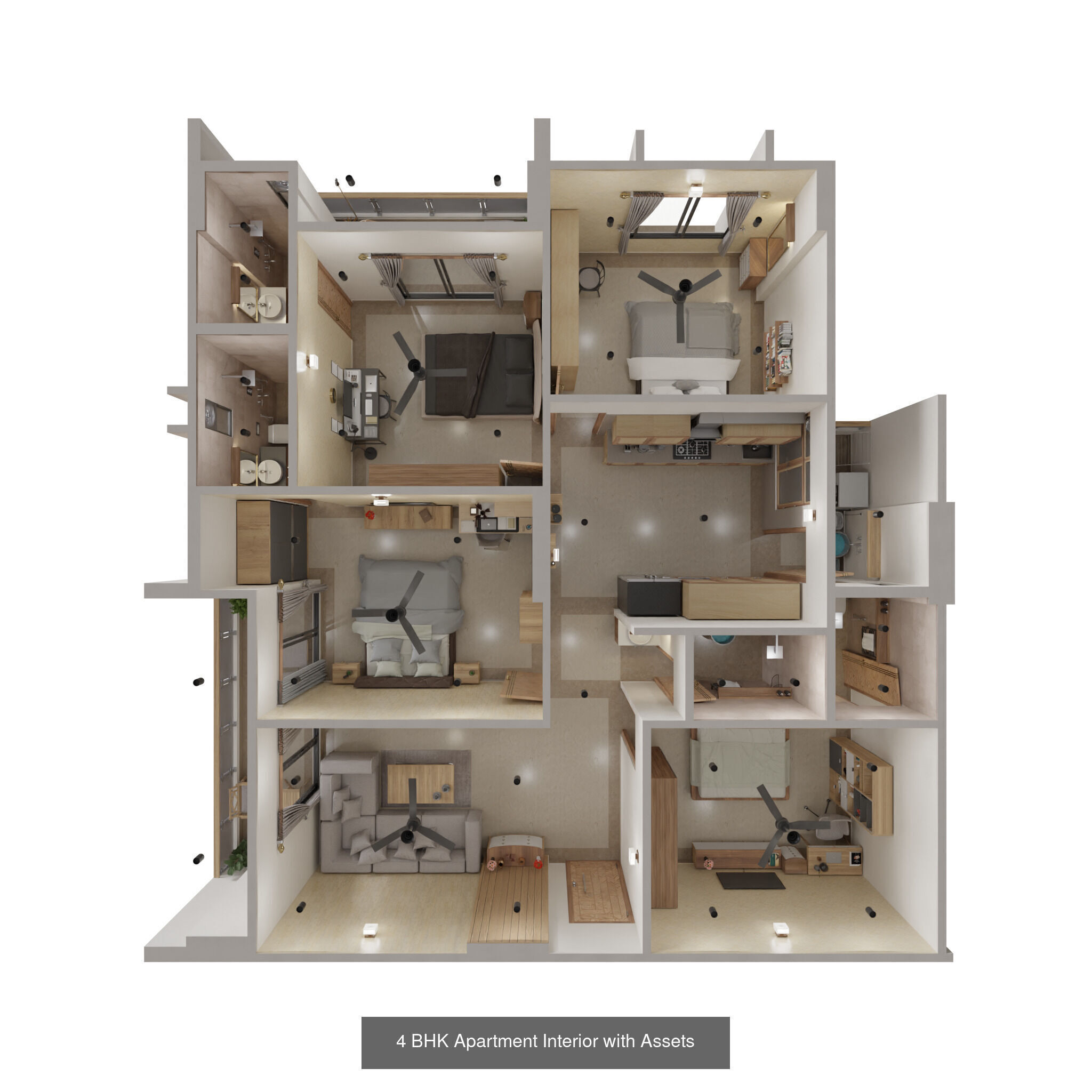 Modern Apartment Interior with Assets and Materials Collection _3