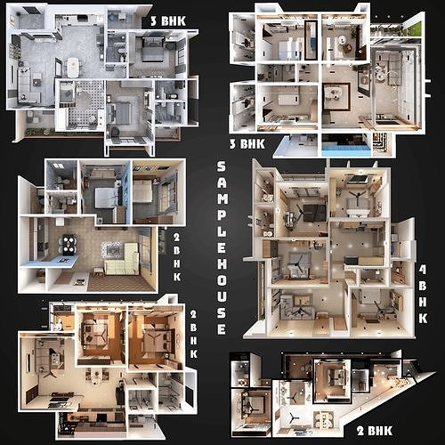 Modern Apartment Interior with Assets and Materials Collection 