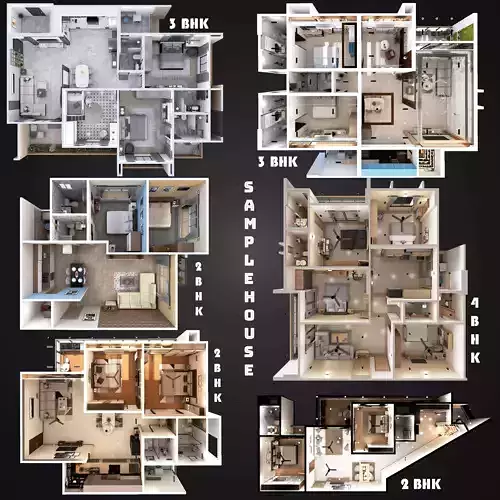 Modern Apartment Interior with Assets and Materials Collection 