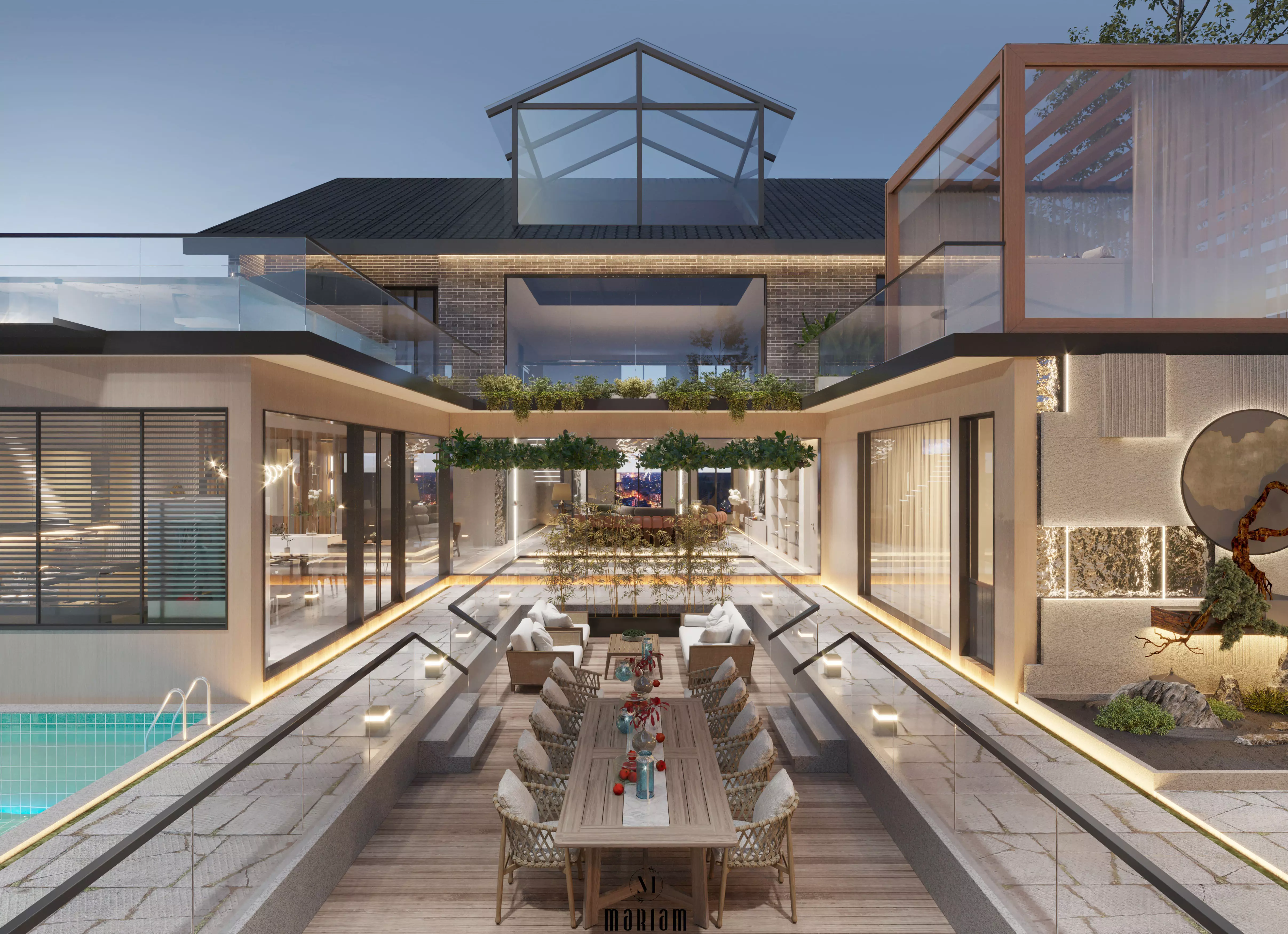 Wellness Residence Luxury 3D Interior Exterior Visualization Low-poly 3D model