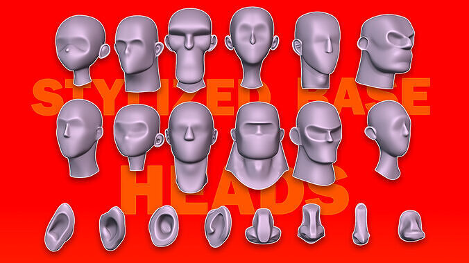 Stylized base 3D heads ears and noses 3D model