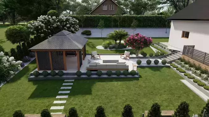 Garden Landscape 3D Model - SketchUp and Lumion Scene 3D model