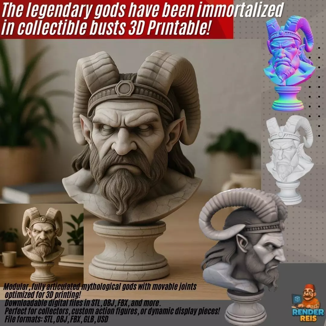 Horned God Bust Mythical Fantasy 3D Printable Statue 3D print model