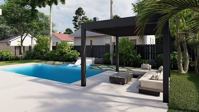 Garden Landscape 3D Model - SketchUp and Lumion Scene 3D model 3D model 3