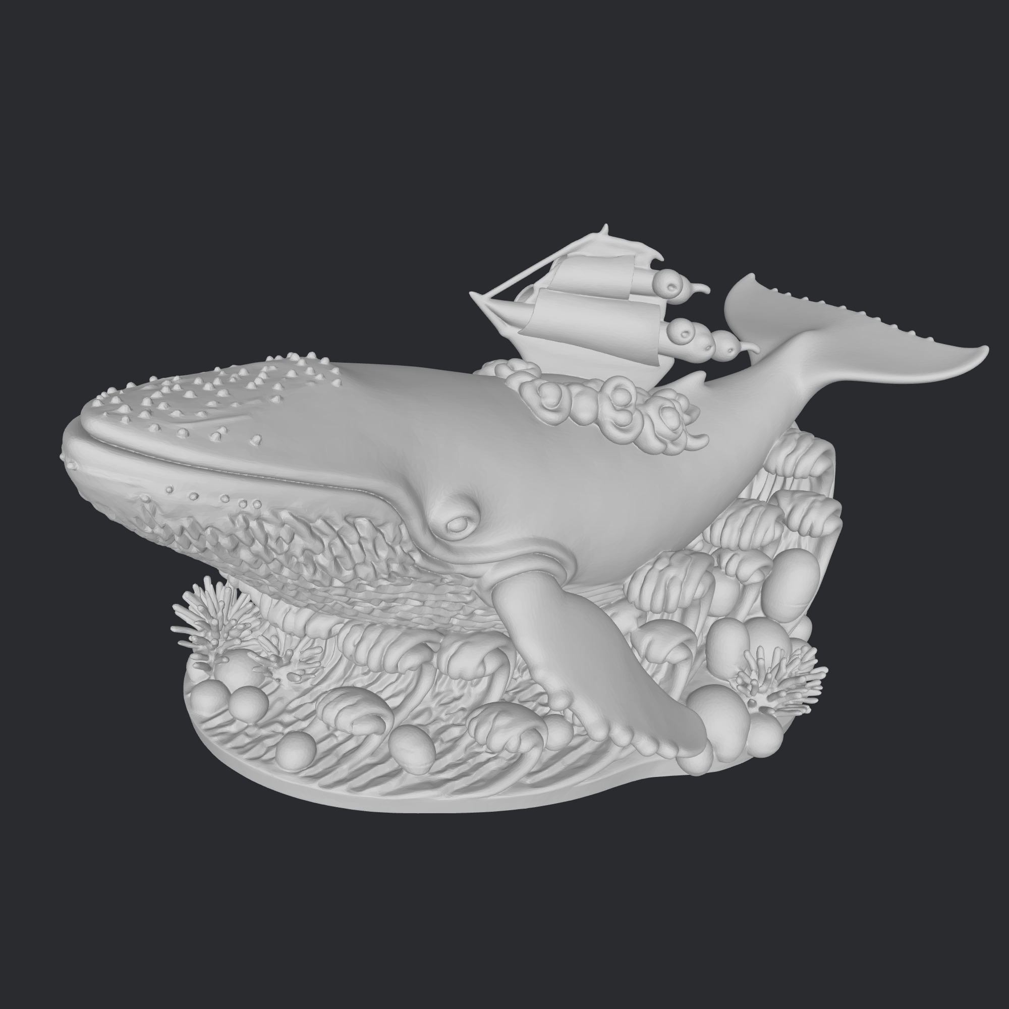 whale and sea figure 3D print model_1