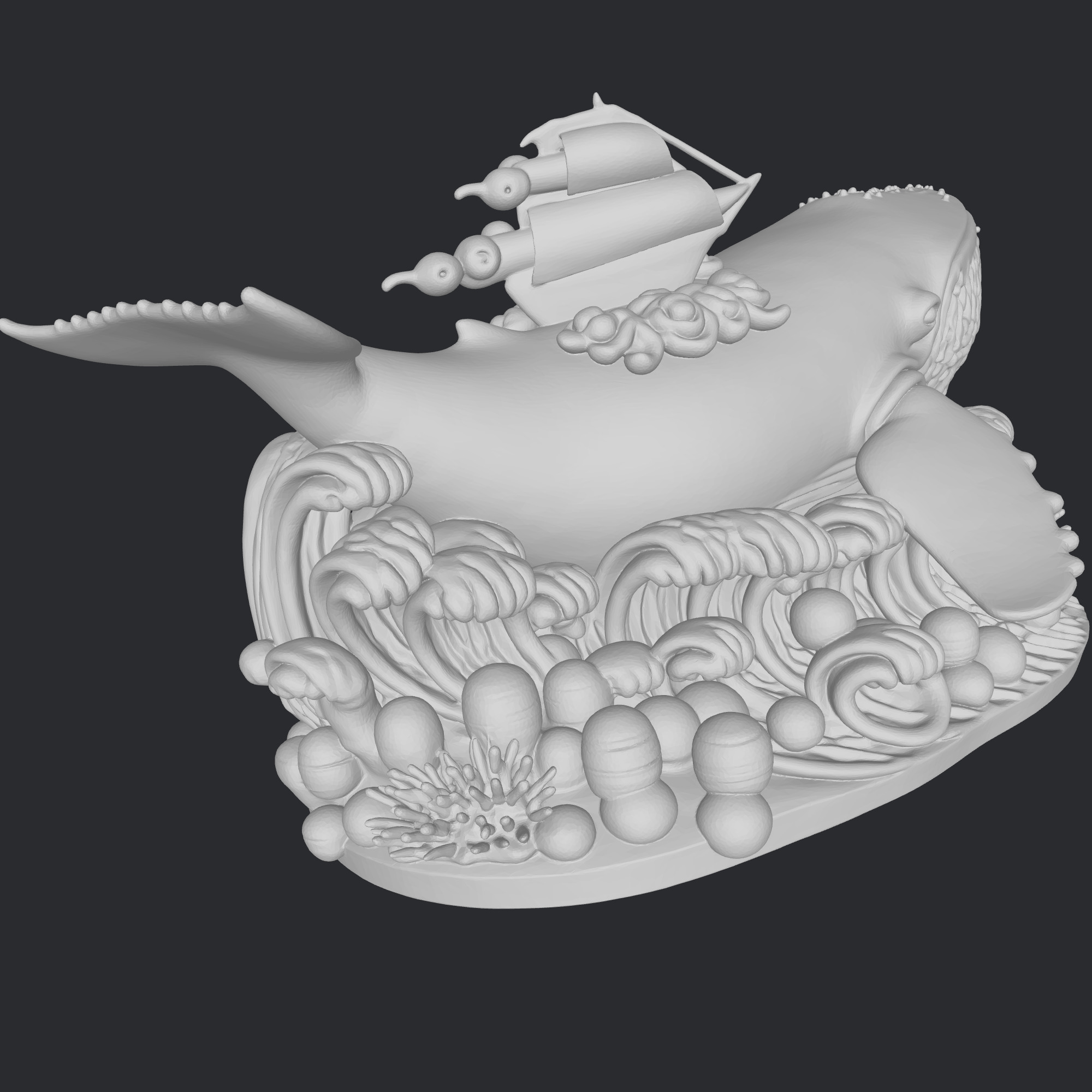 whale and sea figure 3D print model_4