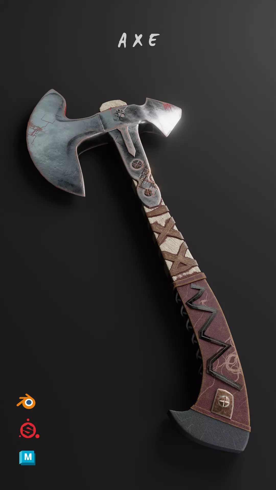 Battle Axe Low-poly 3D model_0