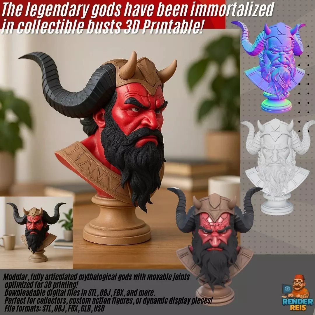 Horned Warrior Bust Retro Fantasy 3D Printable Figure 3D print model