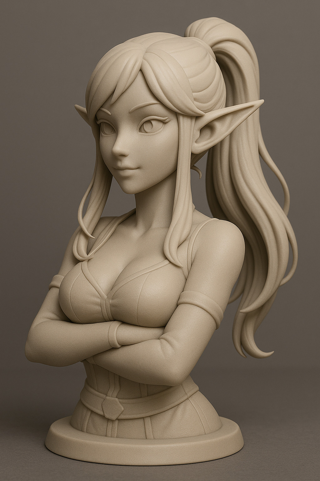 Confident Elf Girl - Anime-Style Fantasy Bust 3D print model_1