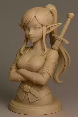 Confident Elf Girl - Anime-Style Fantasy Bust 3D print model