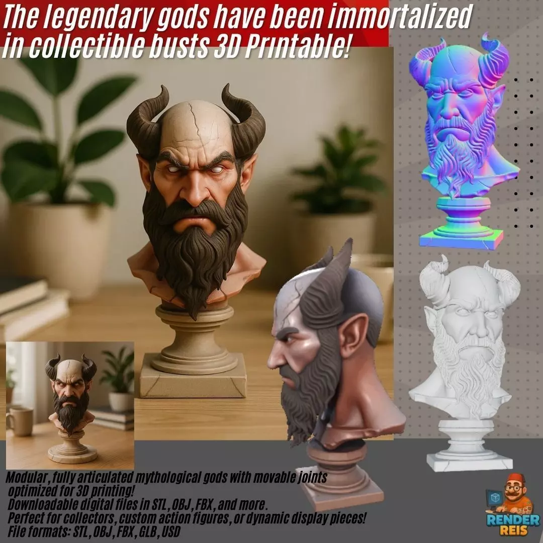 Horned Ancient Warrior Bust 3D print model_0