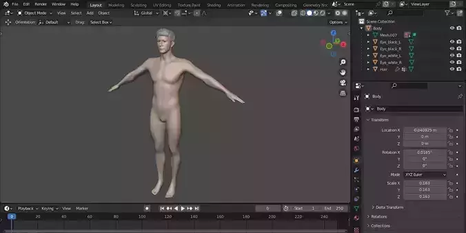 Realistic Nude Male Character