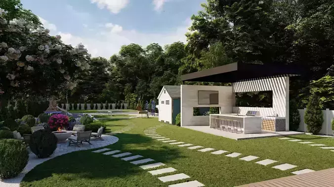 Garden Landscape 3D Model - SketchUp and Lumion Scene 3D model