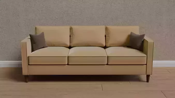 Modern 3-Seater Fabric Sofa with Wooden Legs and Cushions